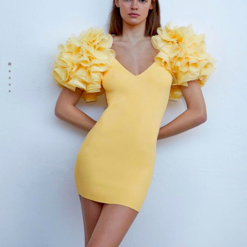 Zara Yellow Ruffle Sleeve Mini Dress